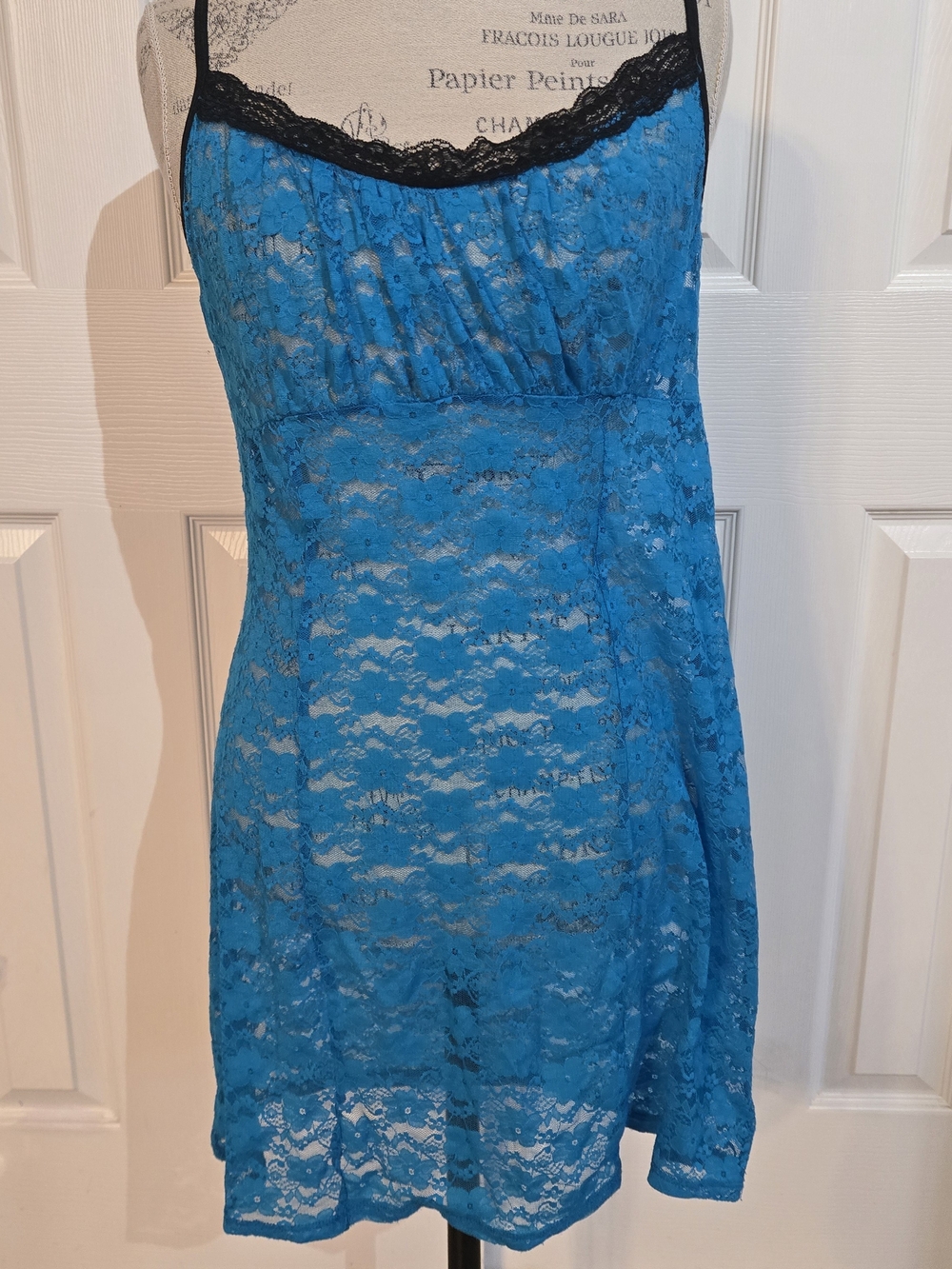 George Teal Lace Mini Dress with Black Trim
